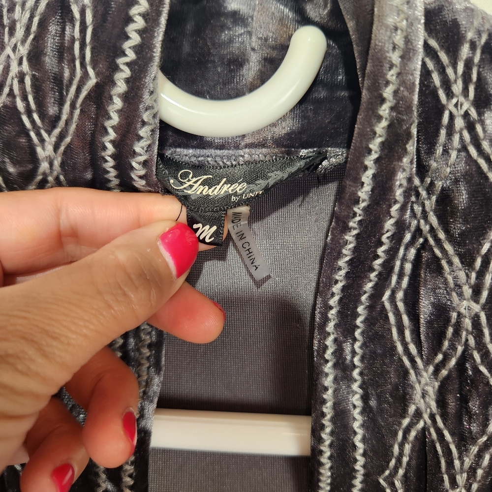 Andree by Unit Elegant Velvet Embroidered Gray Jacket Size M - Picture 6 of 9